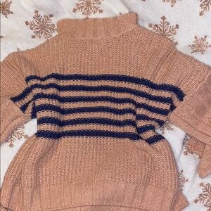 Striped Knit Turtleneck Sweater - Beige and Black